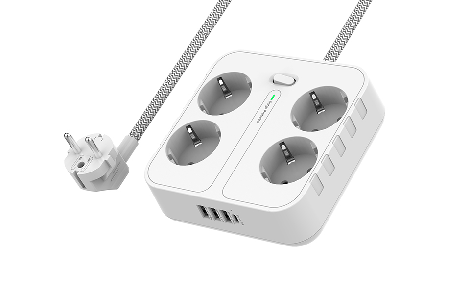 804ES-3A1C EU 4 Outlets USB TYPE C Portable Germany Power Strip 3 USB ports